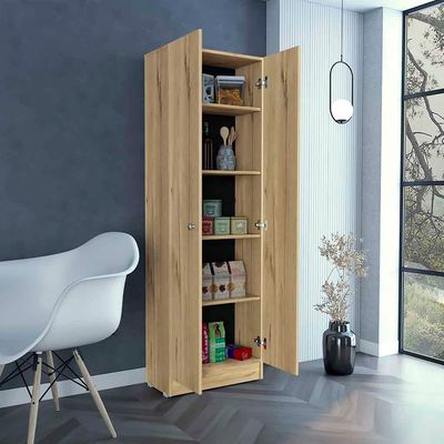 Storage Cabinet Pipestone, Five Shelves, Light Oak / Black Wengue