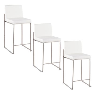 26 Contemporary High Back Counter Stool in Stainless Steel and White