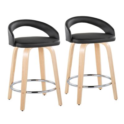 Fixed - Height Counter Stool with Swivel in Natural Wood and Black
