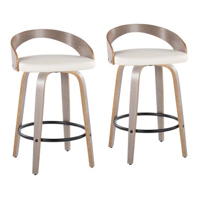 Fixed - Height Counter Stool with Swivel in Light Grey Wood and White
