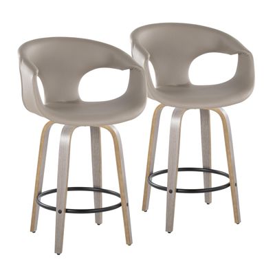 Fixed - Height Counter Stool with Swivel in Light Grey Wood and Light