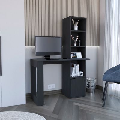 Office Desk Aragon with Four - Tier Bookcase and Lower Cabinet - Black