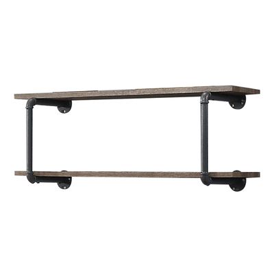 Antique Oak and Sandy Grey 2 - Tier Wall Shelf - Natural+Grey Antique Oak and Sandy Grey 2 - Tier Wall Shelf - Natural+Grey
