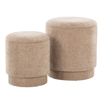 Upholstered Contemporary Ottoman Set in Brown Fabric