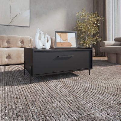 Shan 15" High Minimalistic Coffe Table with Pull Down Cabinet and Open