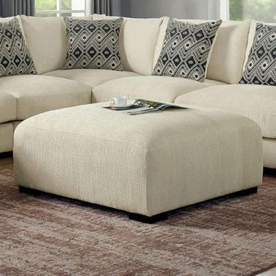 Living Room Lounge Ottoman Beige Chenille Fabric Comfort Cozy Plush