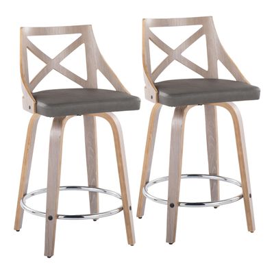 Fixed - Height Counter Stool with Swivel in Light Grey Wood and Grey