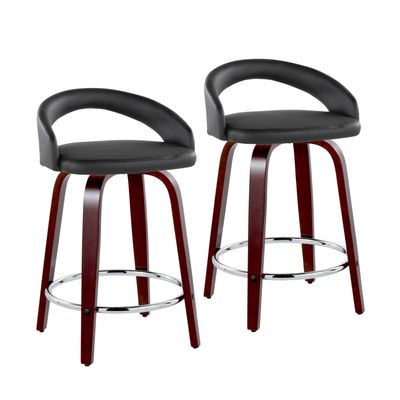 Fixed - Height Counter Stool with Swivel in Mahogany Wood - Black