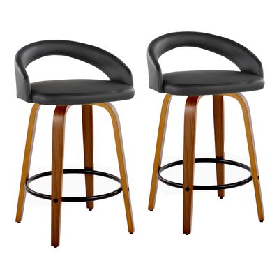 Fixed - Height Counter Stool with Swivel in Walnut Wood and Black Faux