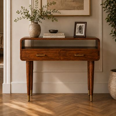 Solid Wood Valenza Curved Console Table, Brown