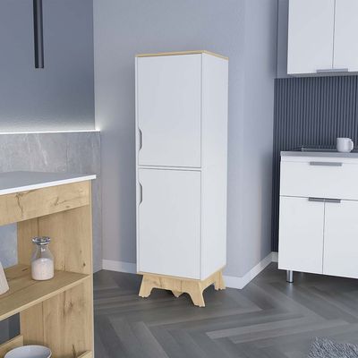 Single Kitchen Pantry Wallas, Four Shelves, Two Doors, Light Oak