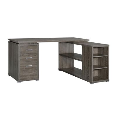 L - Shaped Office Desk With Drawers and Shelves, Weathered Grey