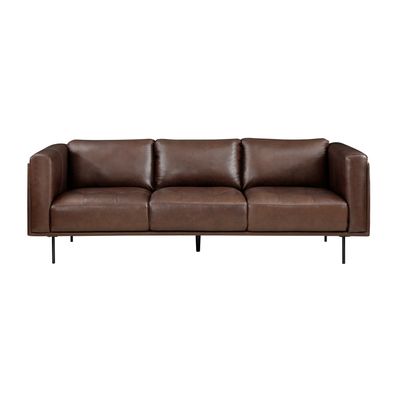 Modern Design Brown Genuine Leather Sofa 1pc Luxurious Office Sofa