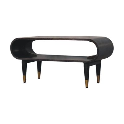 Solid Wood Velvet Mocha Curved Edge Console with Brass Accents - Brown