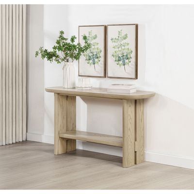Kimpton Beige Oak Coastal Sofa Console Table with Shelf