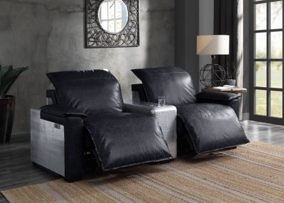 Misezon Black Top Grain Leather & Aluminum Power Motion Recliner