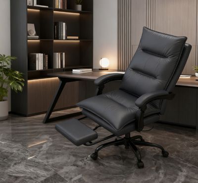 High - End Dark Gray Office Recliner with Adjustable Footrest