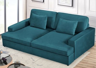 Convertible Velvet Loveseat Sofa Bed - Teal Blue
