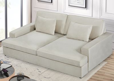 Convertible Velvet Loveseat Sofa Bed - Beige