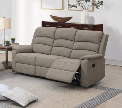Modern Light Brown Color Burlap Fabric Recliner Motion Sofa 1pc Plush