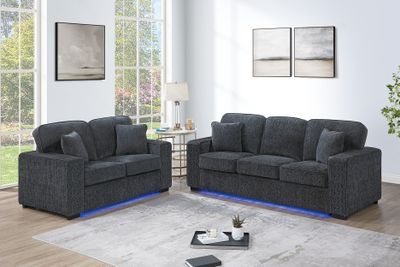 Comfortable Modern Dark Gray Chenille Sofa Loveseat Upholstered Built
