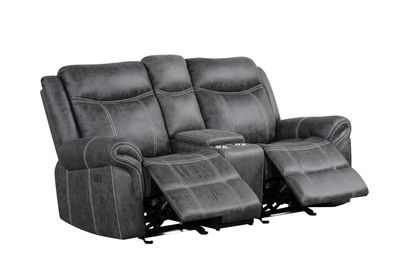 Zubaida Dark Gray Polish Microfiber Power Motion Loveseat w/USB
