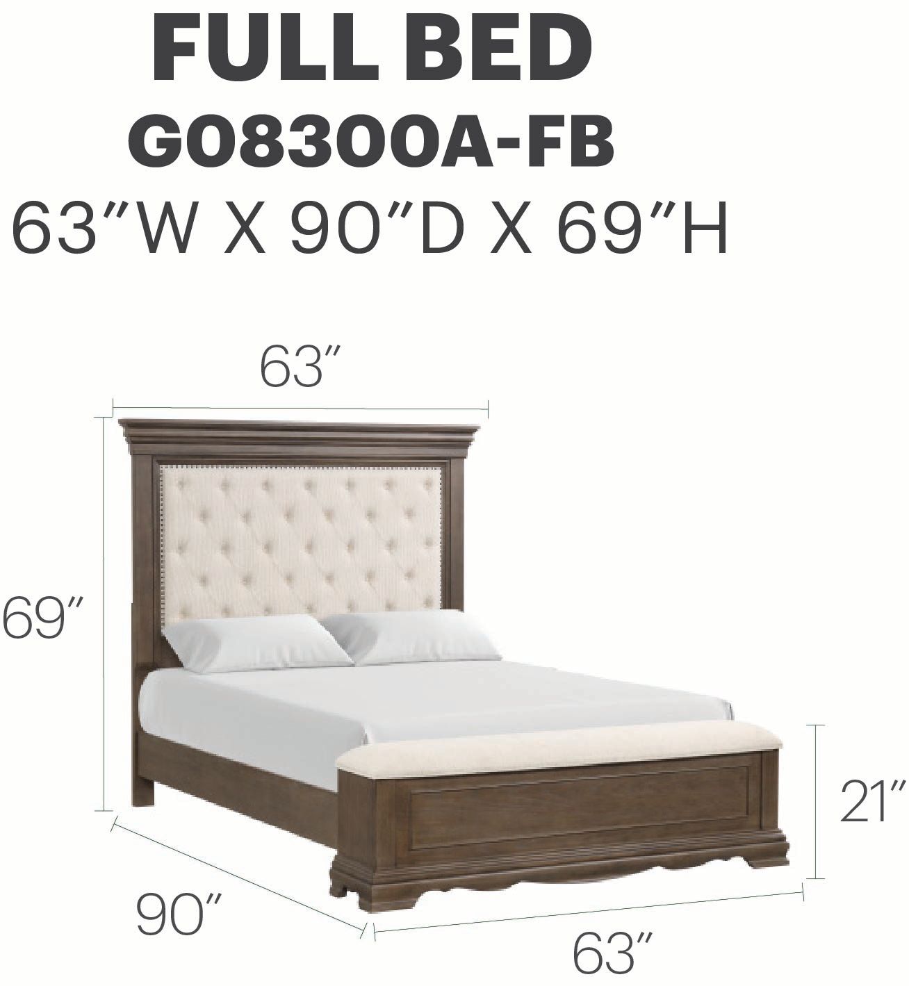 Stirling G08300A - FB Full Bed(Mattress Not Included), Gray Stirling G08300A - FB Full Bed(Mattress Not Included), Gray