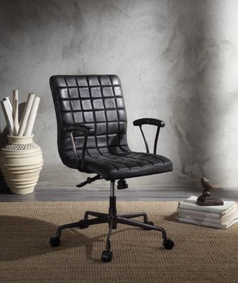 Barack Vintage Black Top Grain Leather & Aluminum Office Chair
