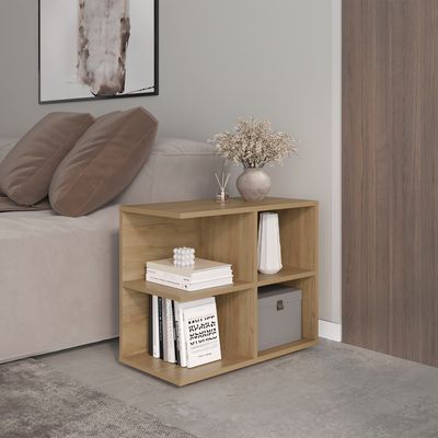 Console Sideboard Cart, Natural Oak, 4 Shelves - beige brown Console Sideboard Cart, Natural Oak, 4 Shelves - beige brown