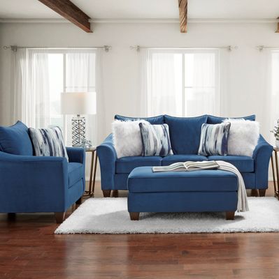 Camero Fabric Pillowback 3 - Piece Sofa Set, Navy Blue Camero Fabric Pillowback 3 - Piece Sofa Set, Navy Blue