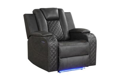BENZ LED & Power Recliner Chair Made With Faux Leather in Gray - Grey