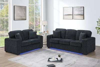 Comfortable Modern Black Chenille Sofa Loveseat Upholstered Built - In