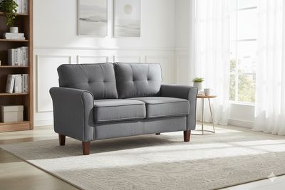 Dark Loveseat Sofa, 2 - Seater Couch, Mid - Century Upholstered Sofa