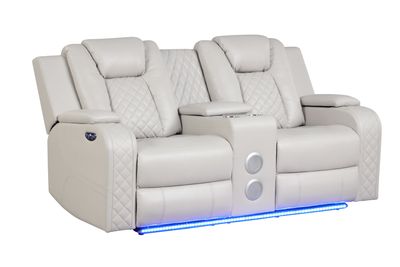 BENZ LED & Power Reclining Loveseat Made With Faux Leather in Ice