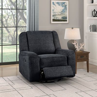 Luxury Comfort 1pc Recliner Chair Swivel Smooth Motion Ebony Fabric