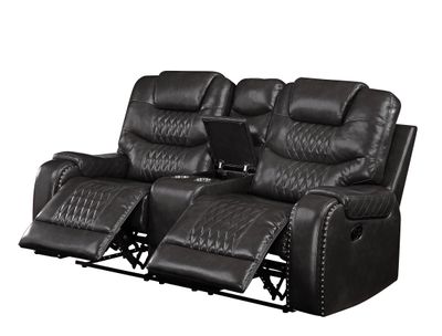 Braylon Magnetite Synthetic Leather Recliner Loveseat with Cupholder