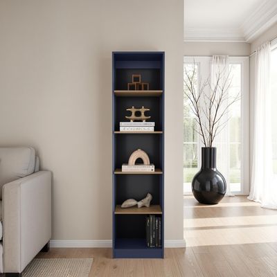 Bookcase 71.1 H, 5 Shelves, Alby Blue / Natural Oak - Home Office