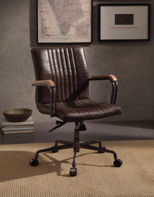 Joslin Distress Chocolate Top Grain Leather Office Chair (Adjustable