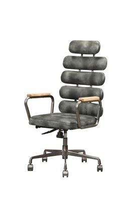 Calan Vintage Black Top Grain Leather Office Chair - Black+ Gray