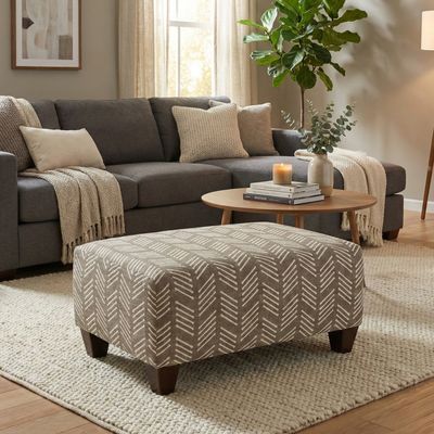 Marvella Living Room Ottoman, Herringbone - Inspired Fabric Upholstery