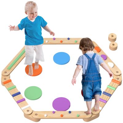 Qaba Kids Balance Beam, Wooden Balance Board with Stepping Stones
