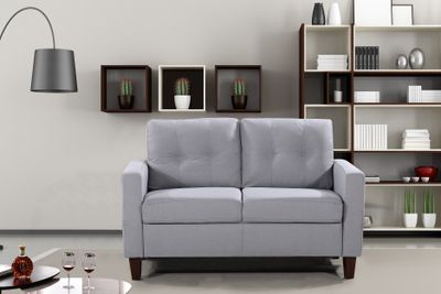 Button Tufted Piping Detail Square Arm Loveseat Sofa - Light Gray