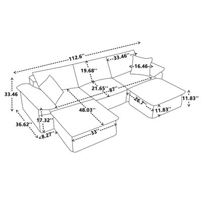 113" Sectional Sofa - U - Shaped Sofa - Oversized Corduroy Cloud Couch