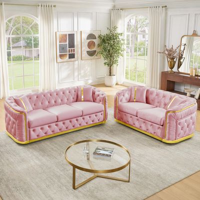2 Piece Pink and Gold Chesterfield Sofa Set 2 Piece Pink and Gold Chesterfield Sofa Set