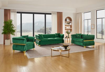 3 - Piece Modern Velvet Sofa Set for Living Room - Green 3 - Piece Modern Velvet Sofa Set for Living Room - Green