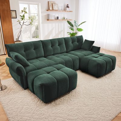 3 - Seat Sofa Set With Ottoman And Throw Pillows - Green