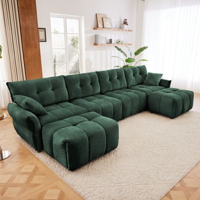 4 - Seater Sofa Set with 2 Ottomans - Green