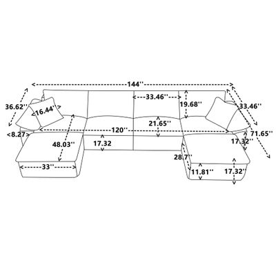 144" Sectional Sofa - U - Shaped Sofa - Oversized Corduroy Cloud Couch