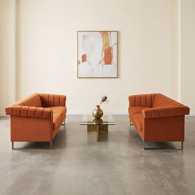 FX - P81B - OR - 2PC - SOFA Caramel Orange Velvet 2 Piece Sofa Set FX - P81B - OR - 2PC - SOFA Caramel Orange Velvet 2 Piece Sofa Set
