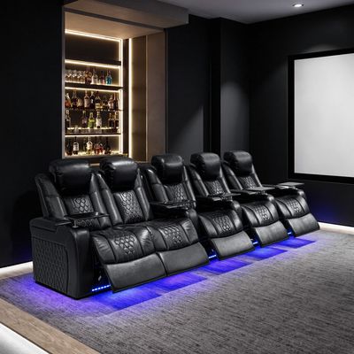 155.5"Power Recliner 5 PC Made WithTop - Grain Nappa - Black